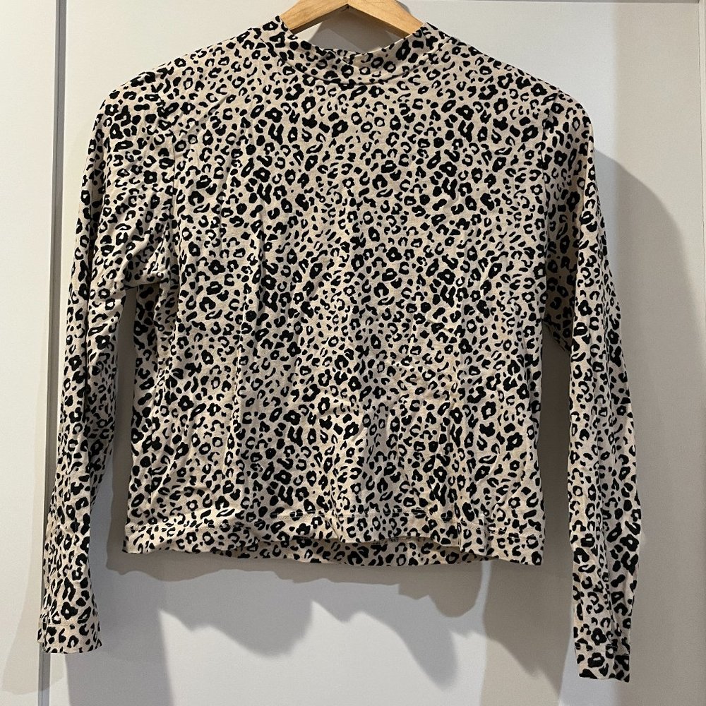Sandy Liang Leopard Mock Neck Long Sleeve Shirt - Size 2